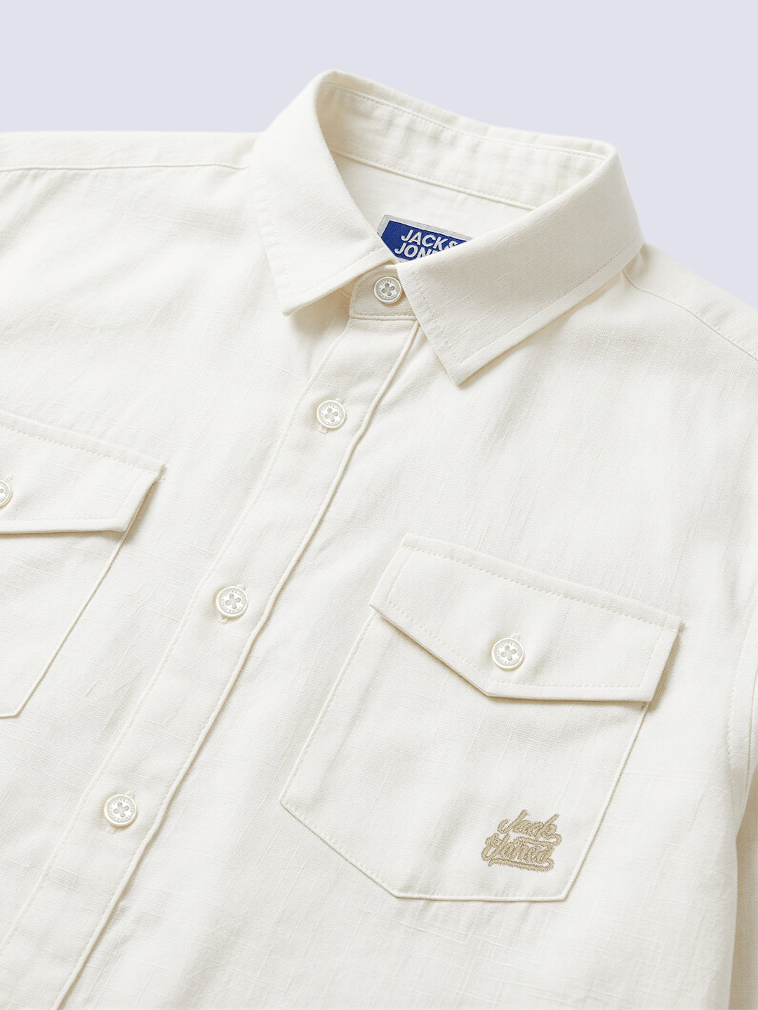 Boys Off White Linen Blend Regular Fit Casual Shirt