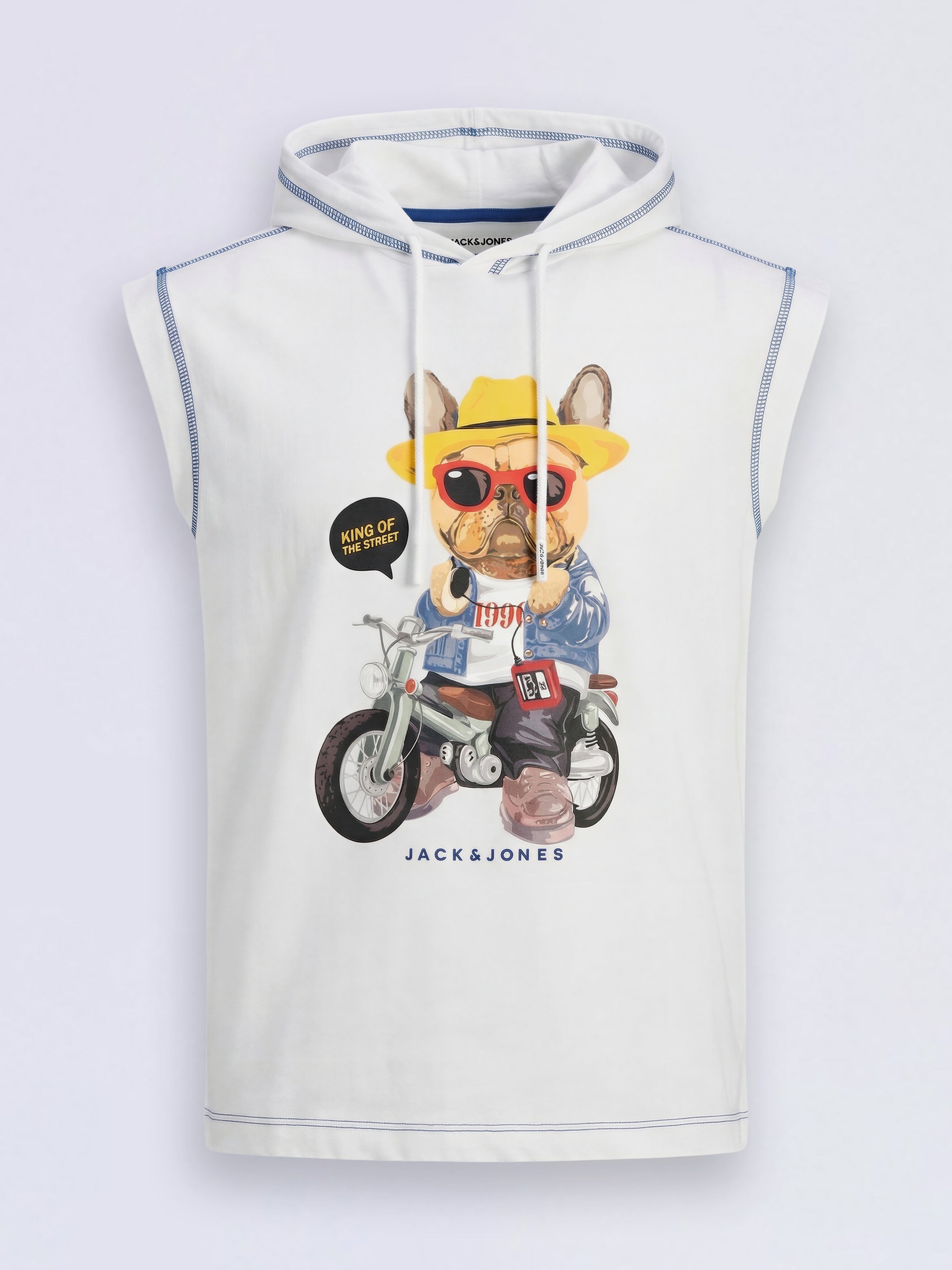 Boys White Printed Sleeveless Cotton T-Shirt