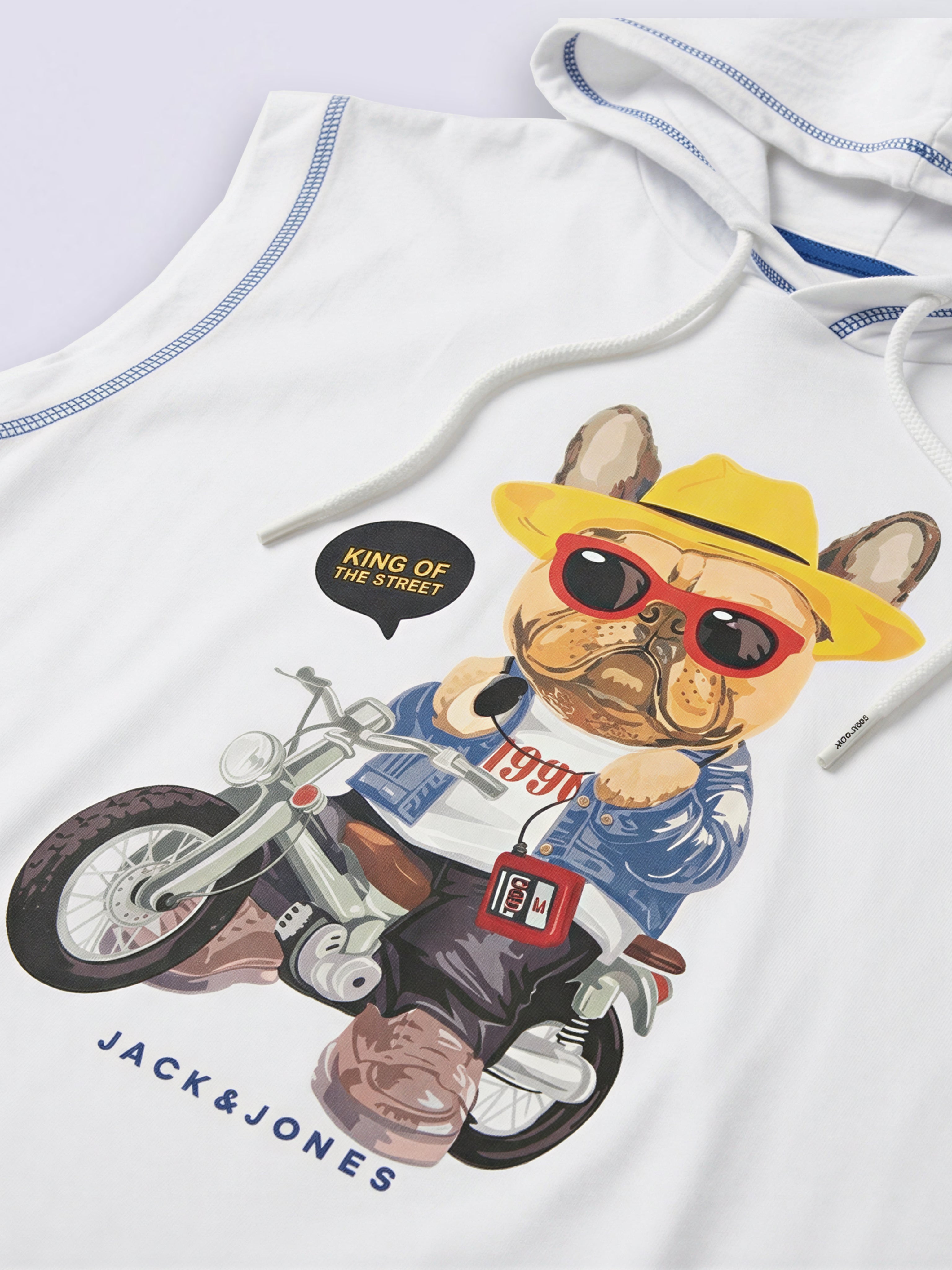 Boys White Printed Sleeveless Cotton T-Shirt