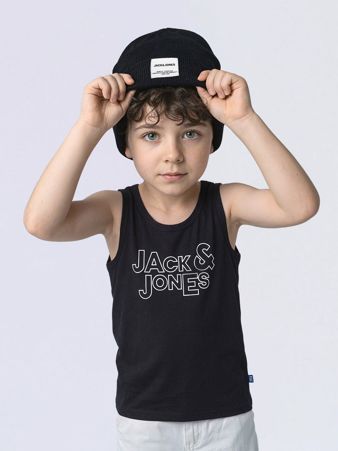 Boys Black Logo Print Sleeveless Cotton T-Shirt