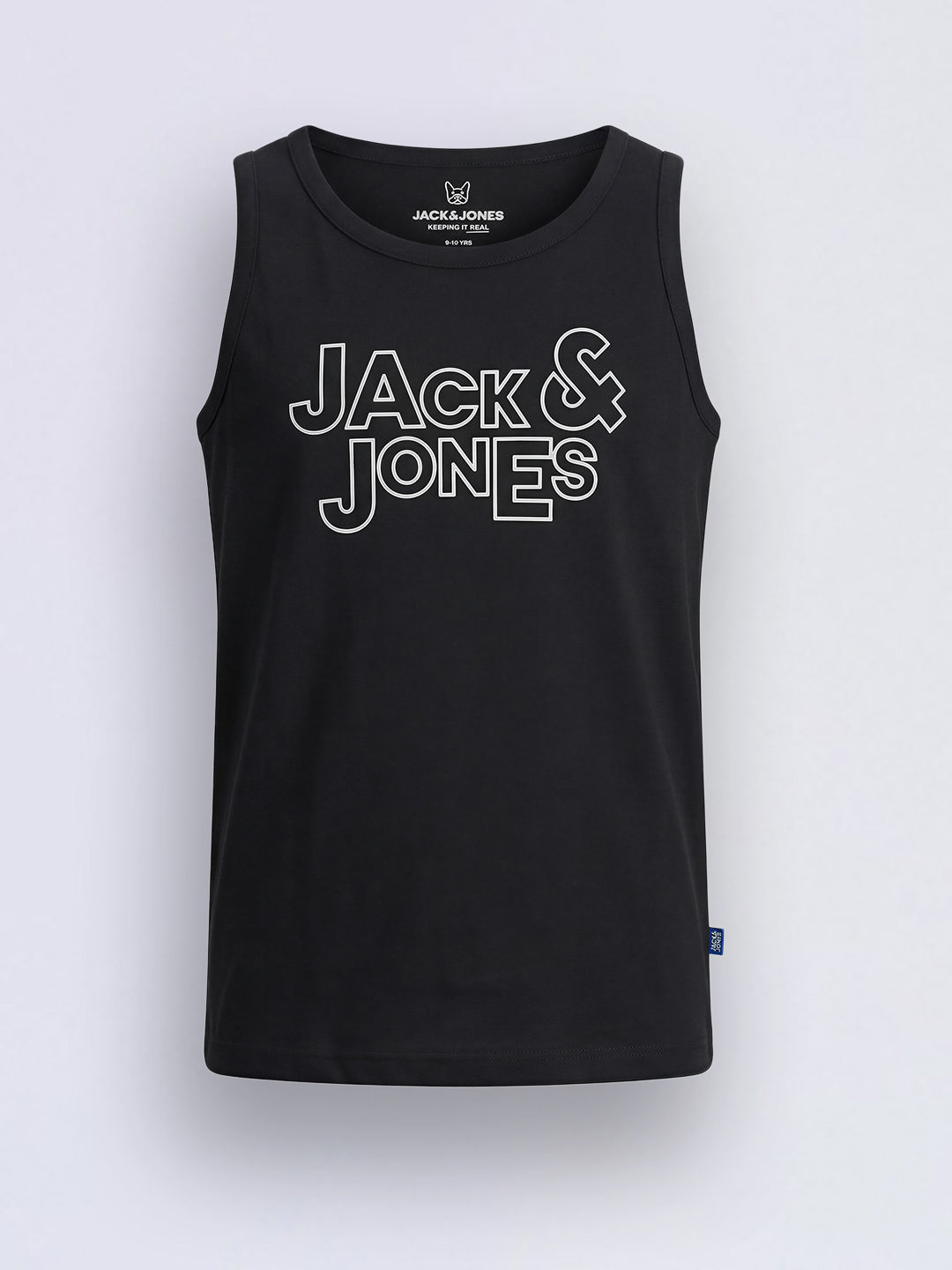 Boys Black Logo Print Sleeveless Cotton T-Shirt