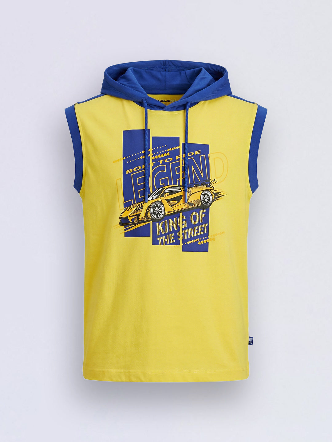 Boys Yellow Colourblocked Hooded Cotton Sleeveless T-Shirt