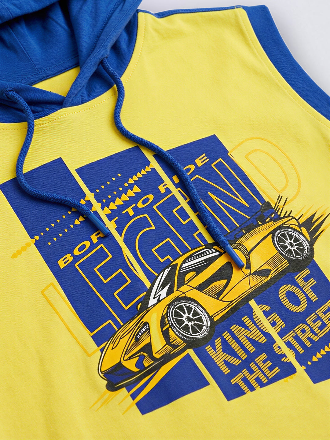 Boys Yellow Colourblocked Hooded Cotton Sleeveless T-Shirt