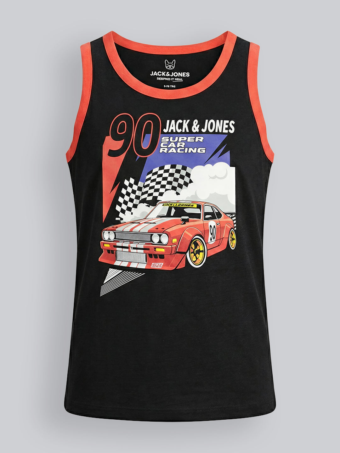 Boys Black Racing Graphic Cotton Sleeveless Tank Top