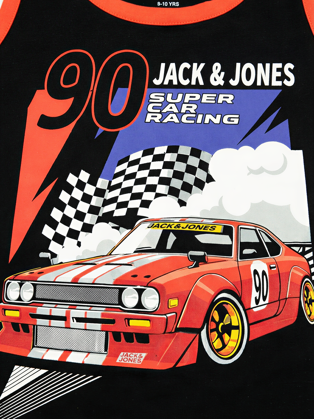 Boys Black Racing Graphic Cotton Sleeveless Tank Top