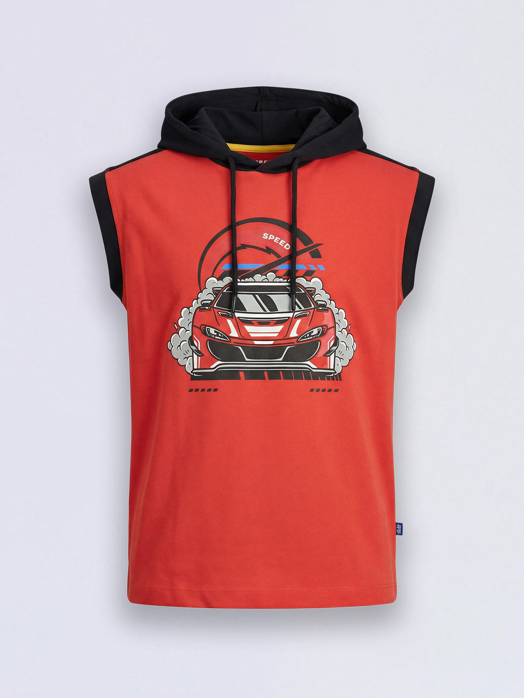 Boys Orange Printed Hooded Cotton Sleeveless T-Shirt