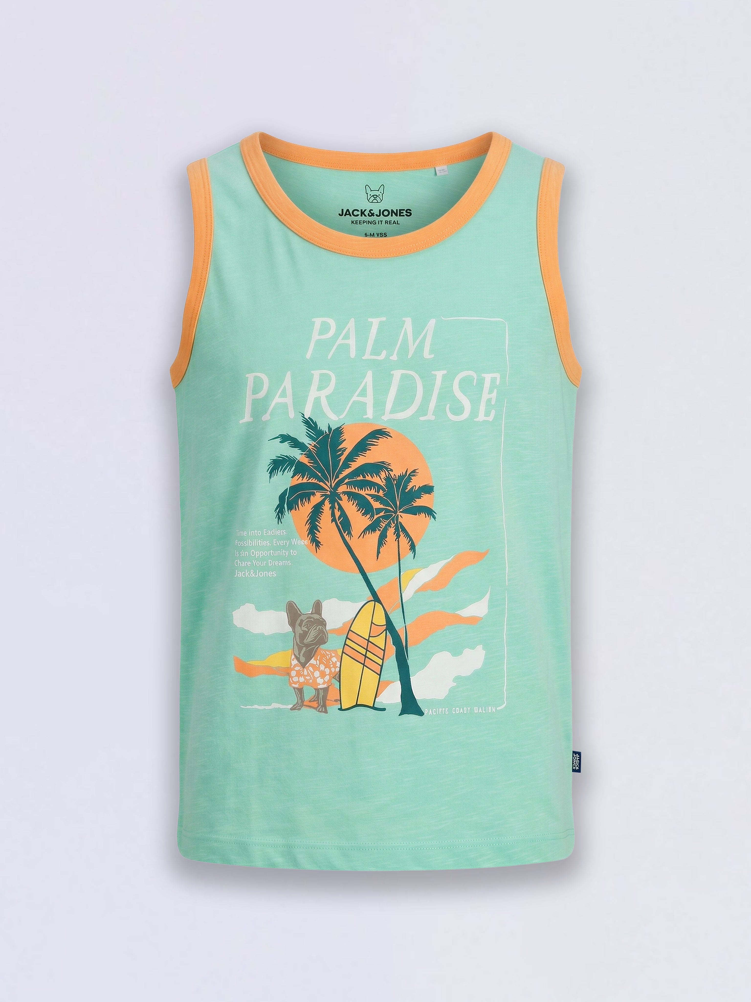 Boys Green Tropical Print Sleeveless Cotton T-Shirt