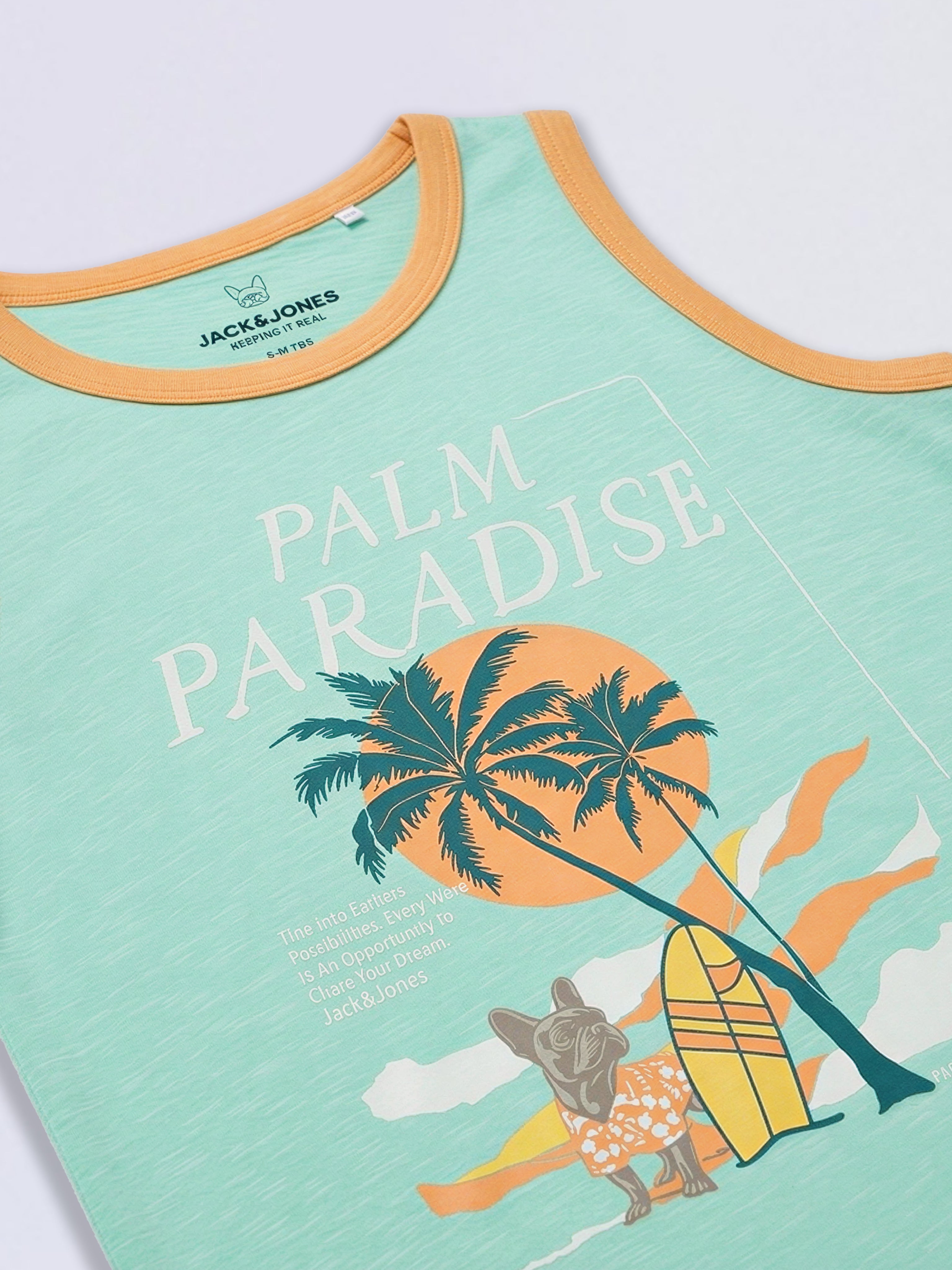 Boys Green Tropical Print Sleeveless Cotton T-Shirt