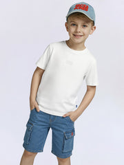 Boys White Oversized Crew Neck Casual T-Shirt