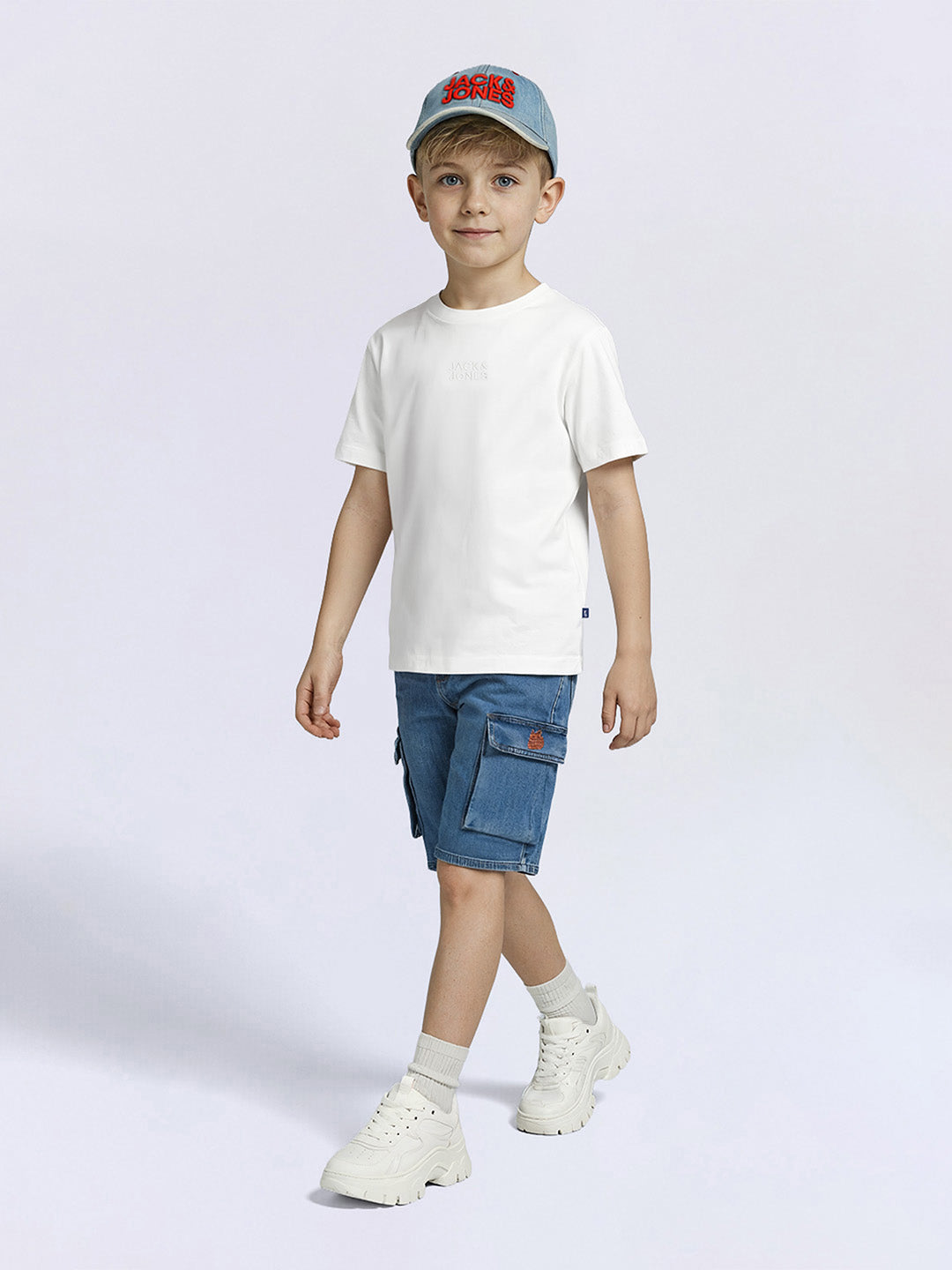 Boys White Oversized Crew Neck Casual T-Shirt