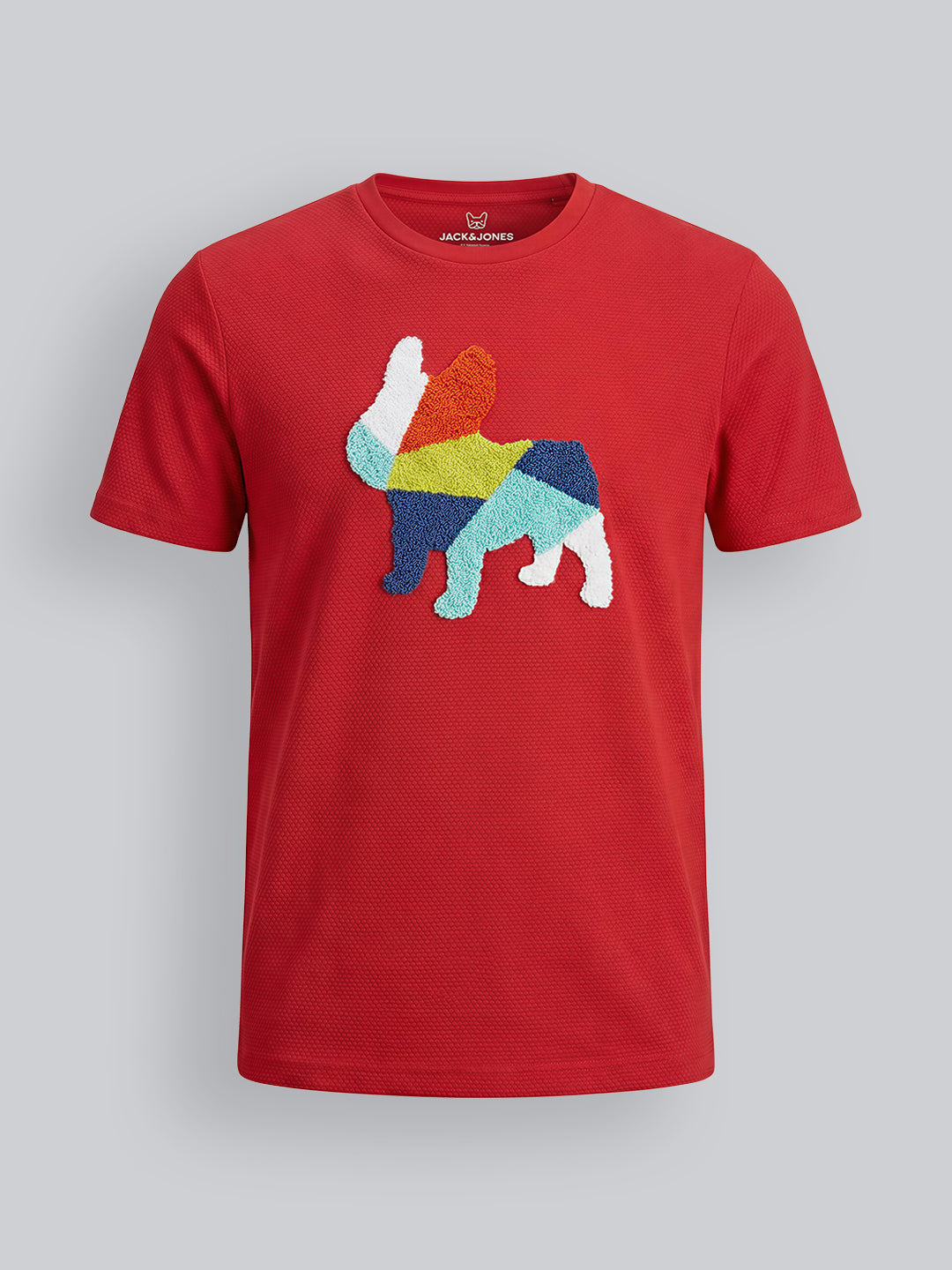 Boys Red Textured Cotton Embroidered Crew Neck T-Shirt