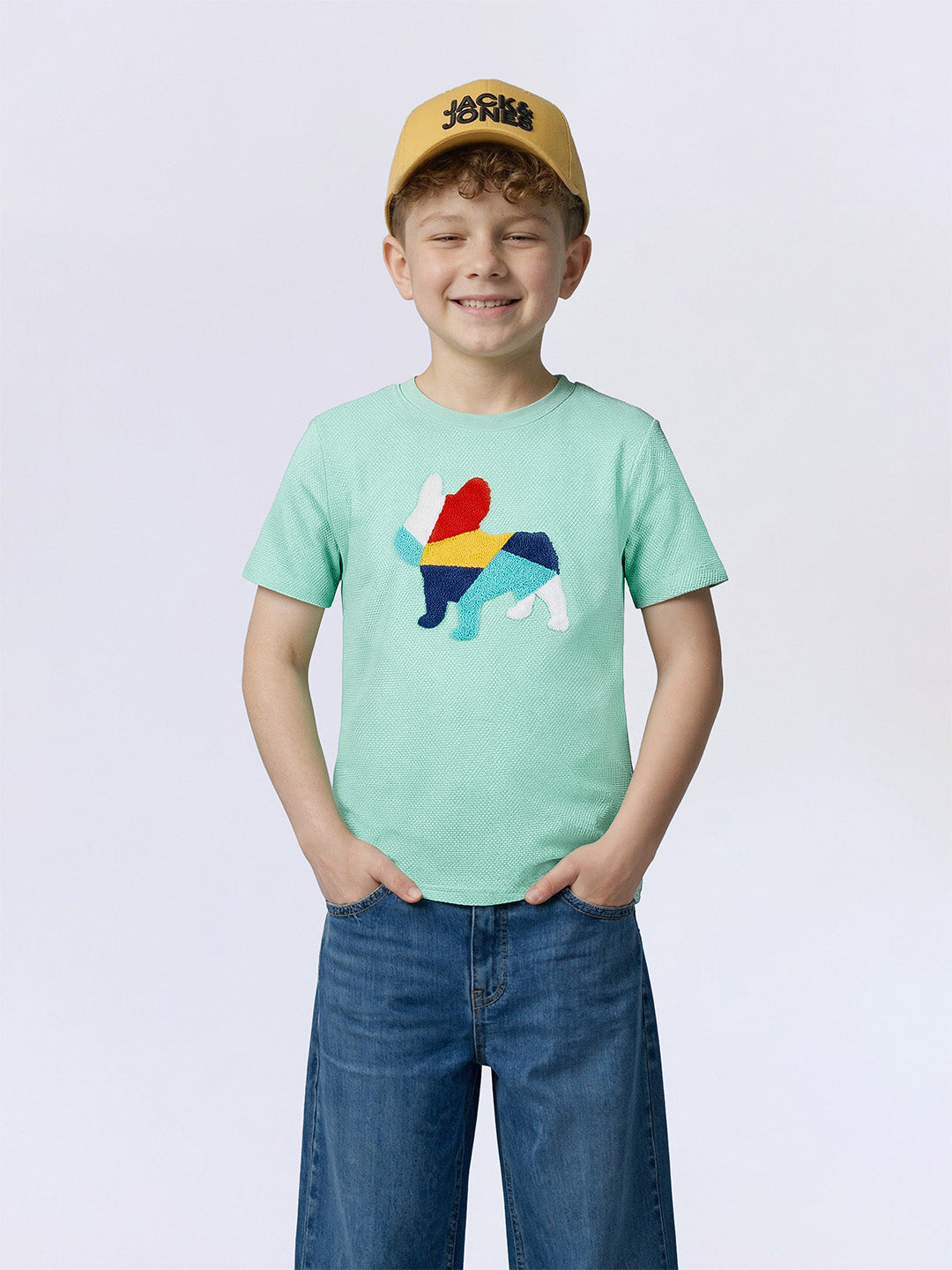 Boys Beveled Glass Mint Green Dog Graphic Cotton T-Shirt