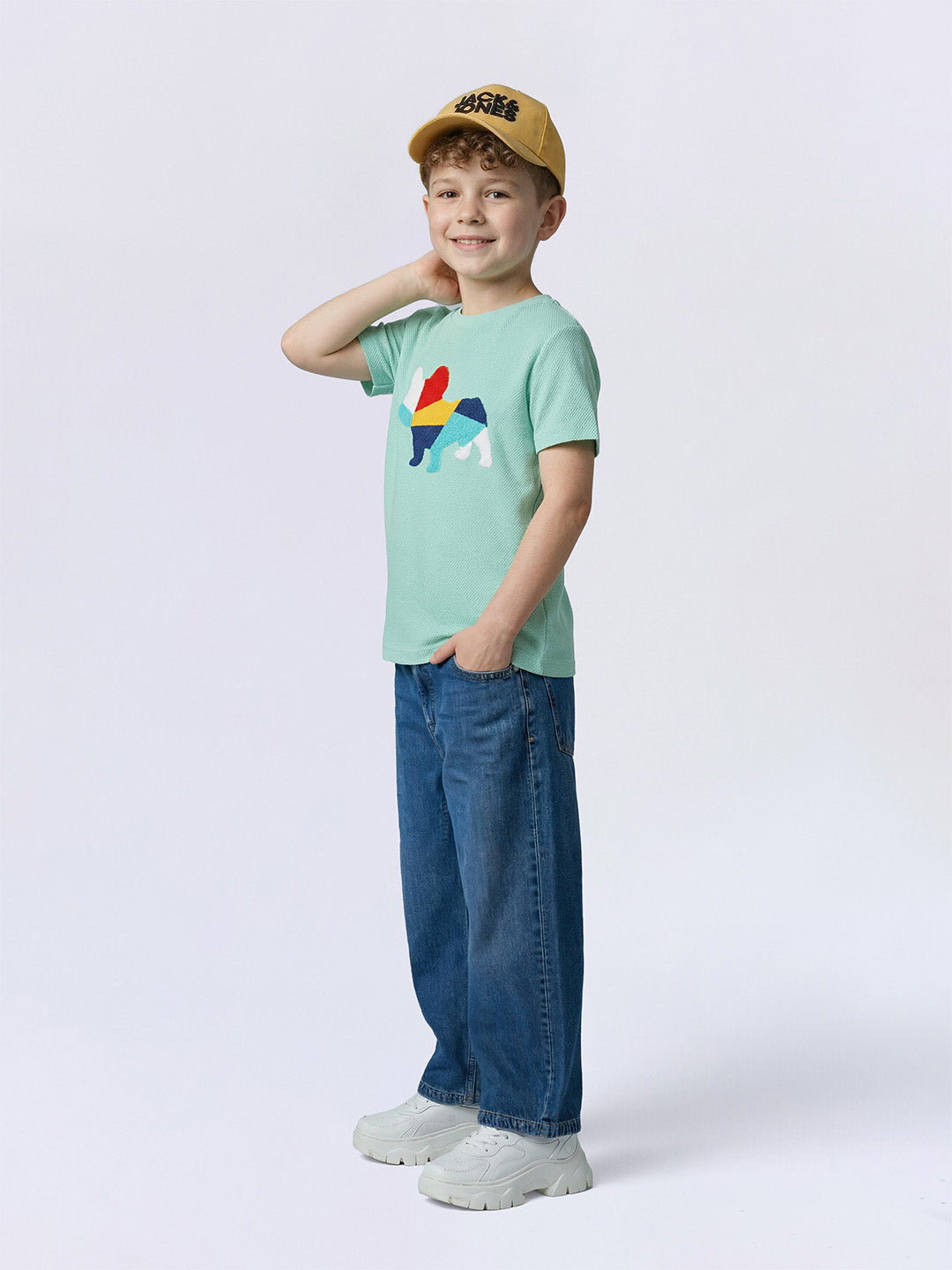 Boys Beveled Glass Mint Green Dog Graphic Cotton T-Shirt