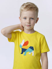 Boys Vibrant Yellow Dog Graphic Cotton T-Shirt