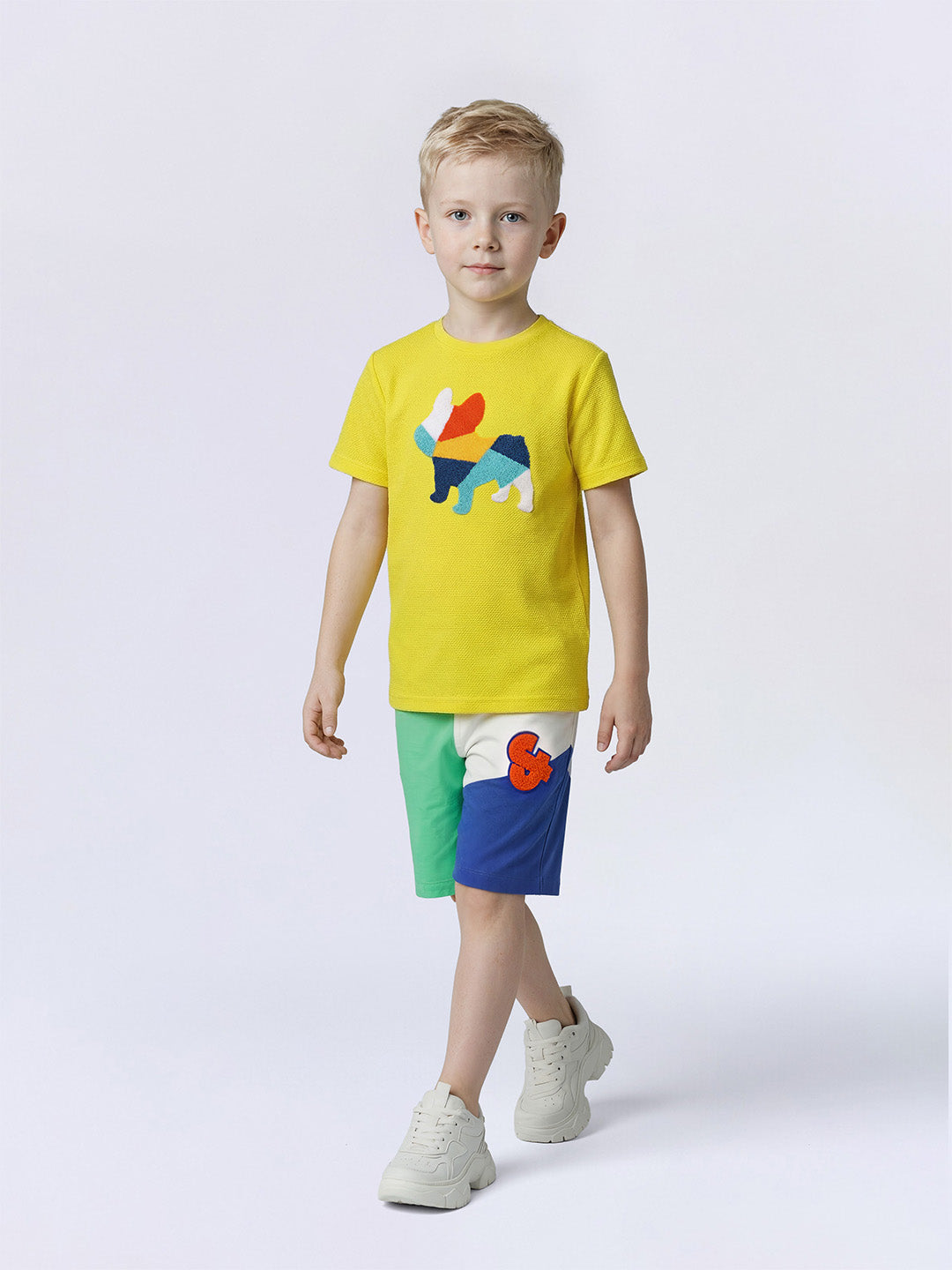 Boys Vibrant Yellow Dog Graphic Cotton T-Shirt