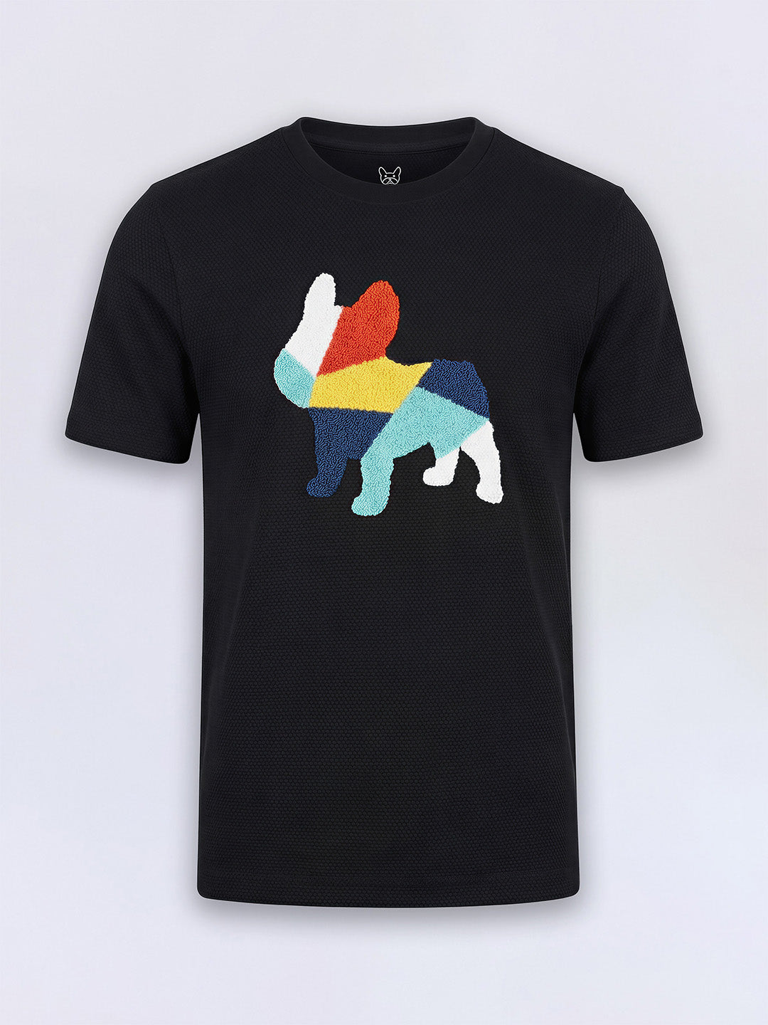 Boys Jet Black Embroidered Dog Graphic Cotton T-Shirt