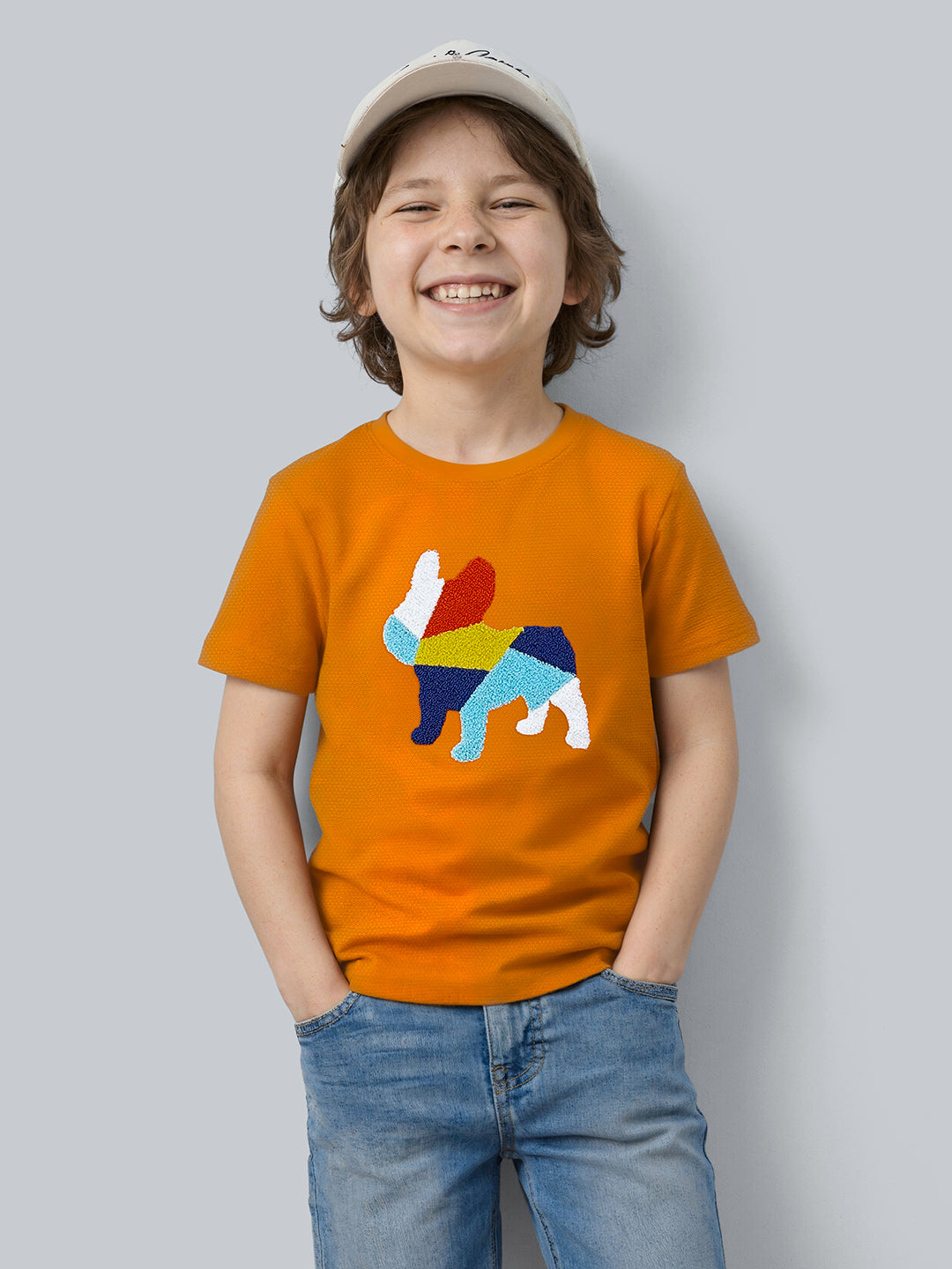 Boys Cotton Embroidered Graphic Crew Neck T-Shirt