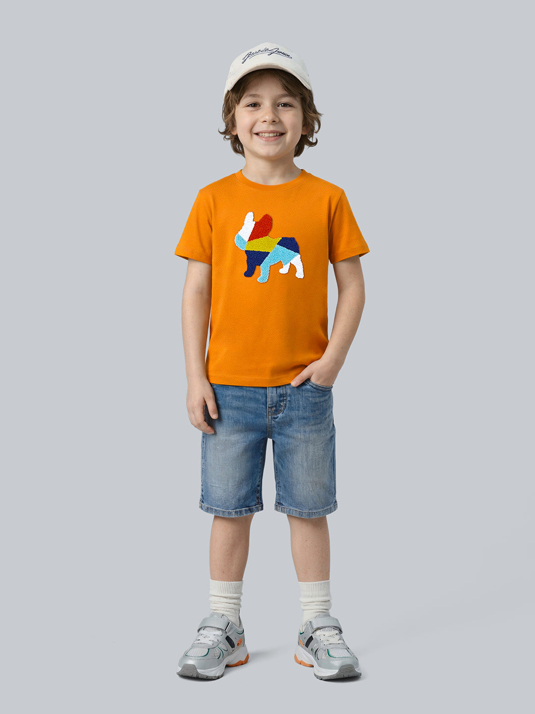Boys Cotton Embroidered Graphic Crew Neck T-Shirt