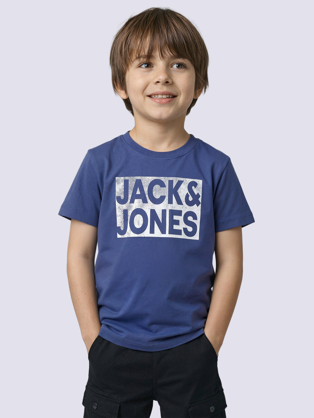 Boys Blue Logo Print Cotton Crew Neck T-Shirt