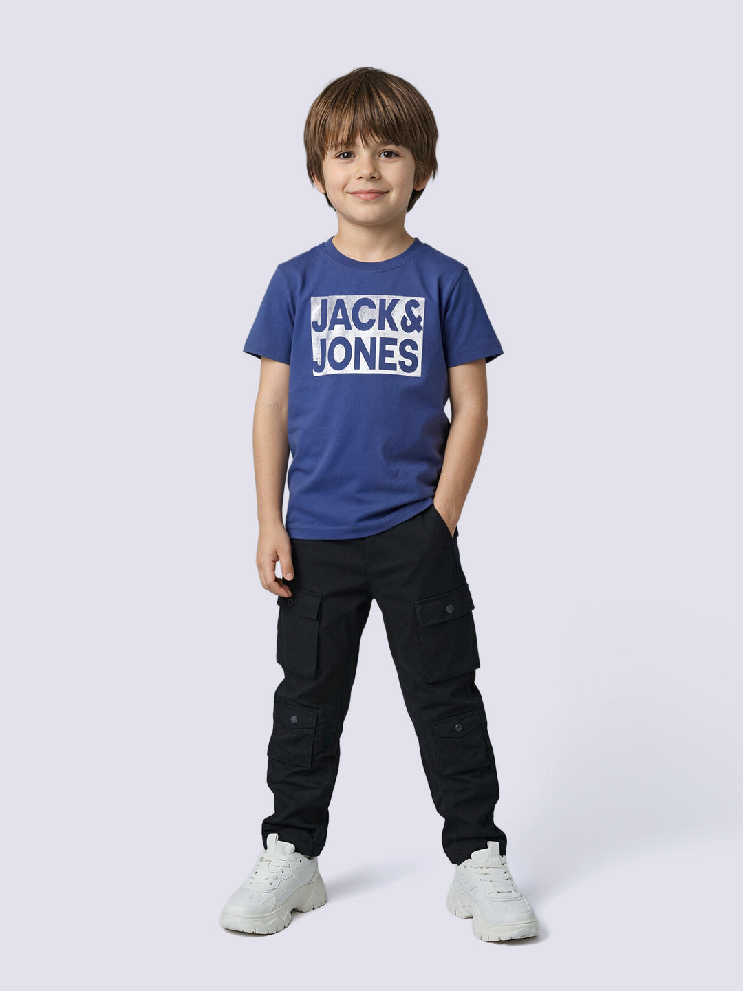 Boys Blue Logo Print Cotton Crew Neck T-Shirt