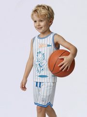 Boys White Striped Sleeveless Cotton T-Shirt