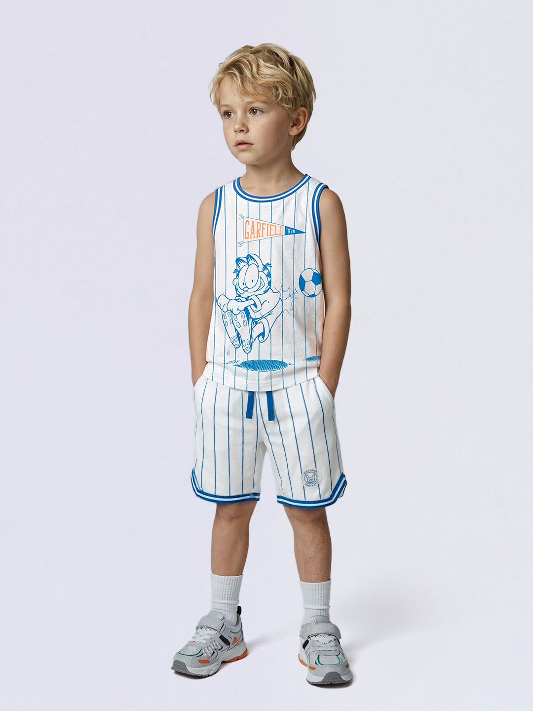 Boys White Striped Sleeveless Cotton T-Shirt