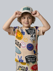 Boys Cotton Smiley Print Oversized Crew Neck T-Shirt