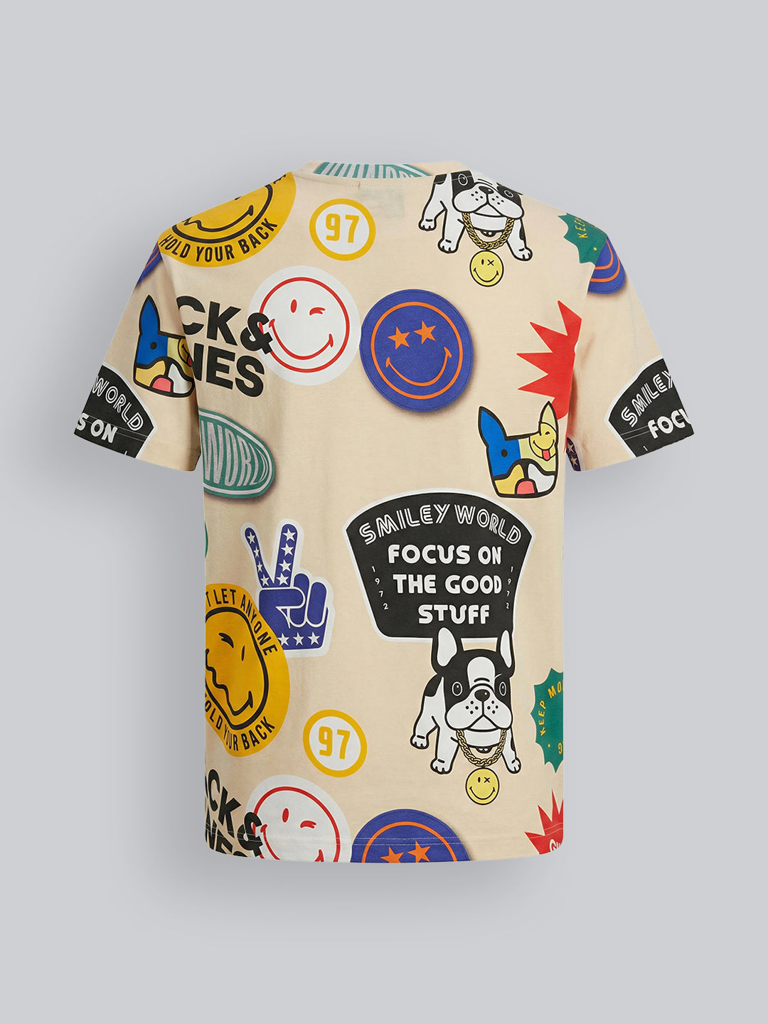 Boys Cotton Smiley Print Oversized Crew Neck T-Shirt