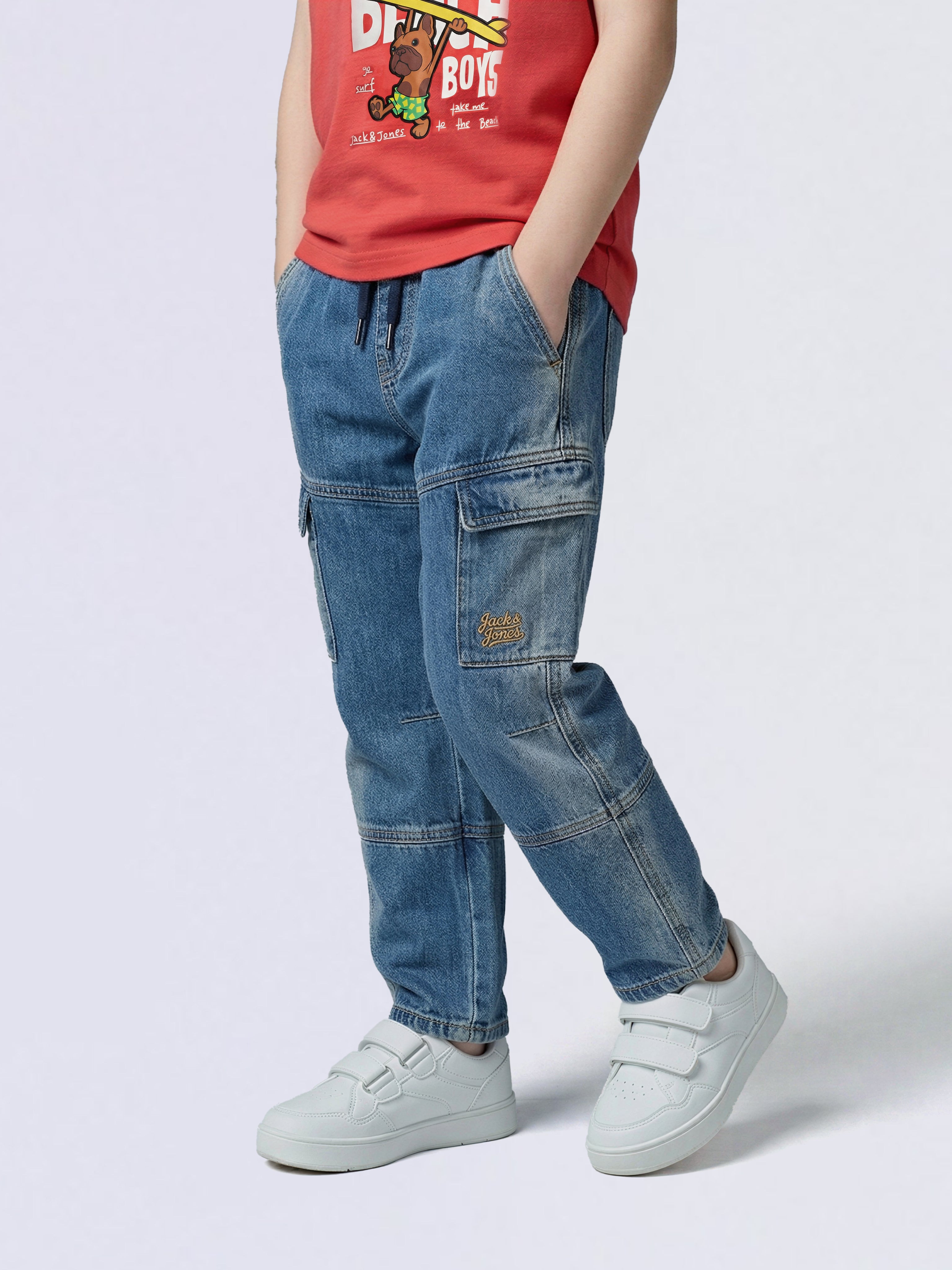 Boys Blue 6 Pocket Regular Fit Cargo Jeans