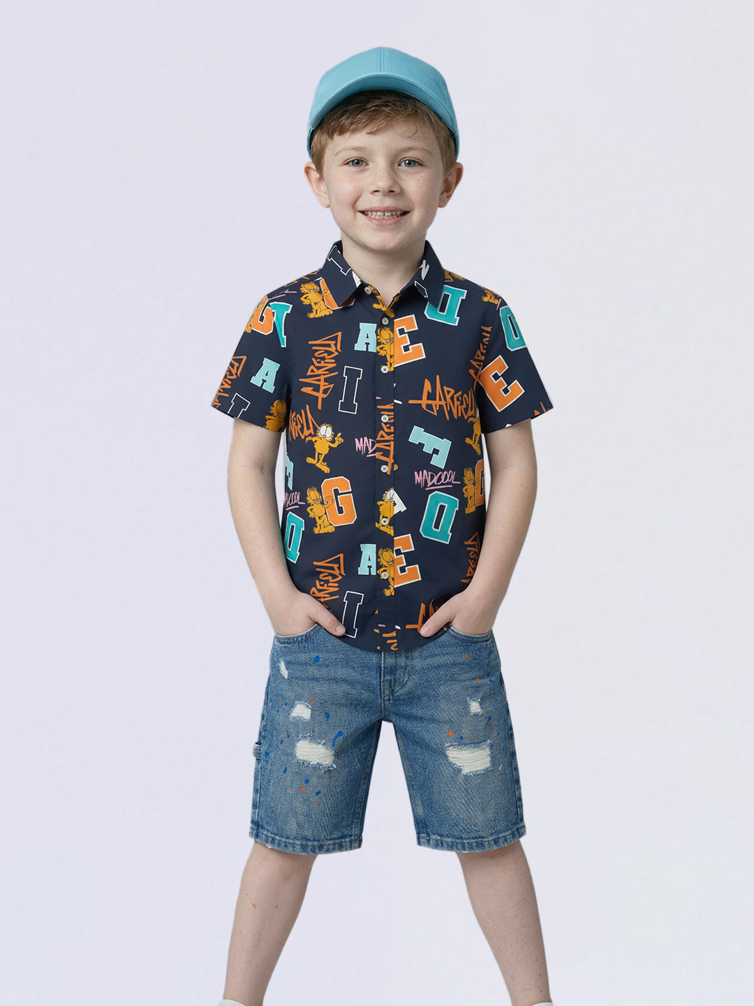 Boys Light Blue Distressed Denim Casual Shorts