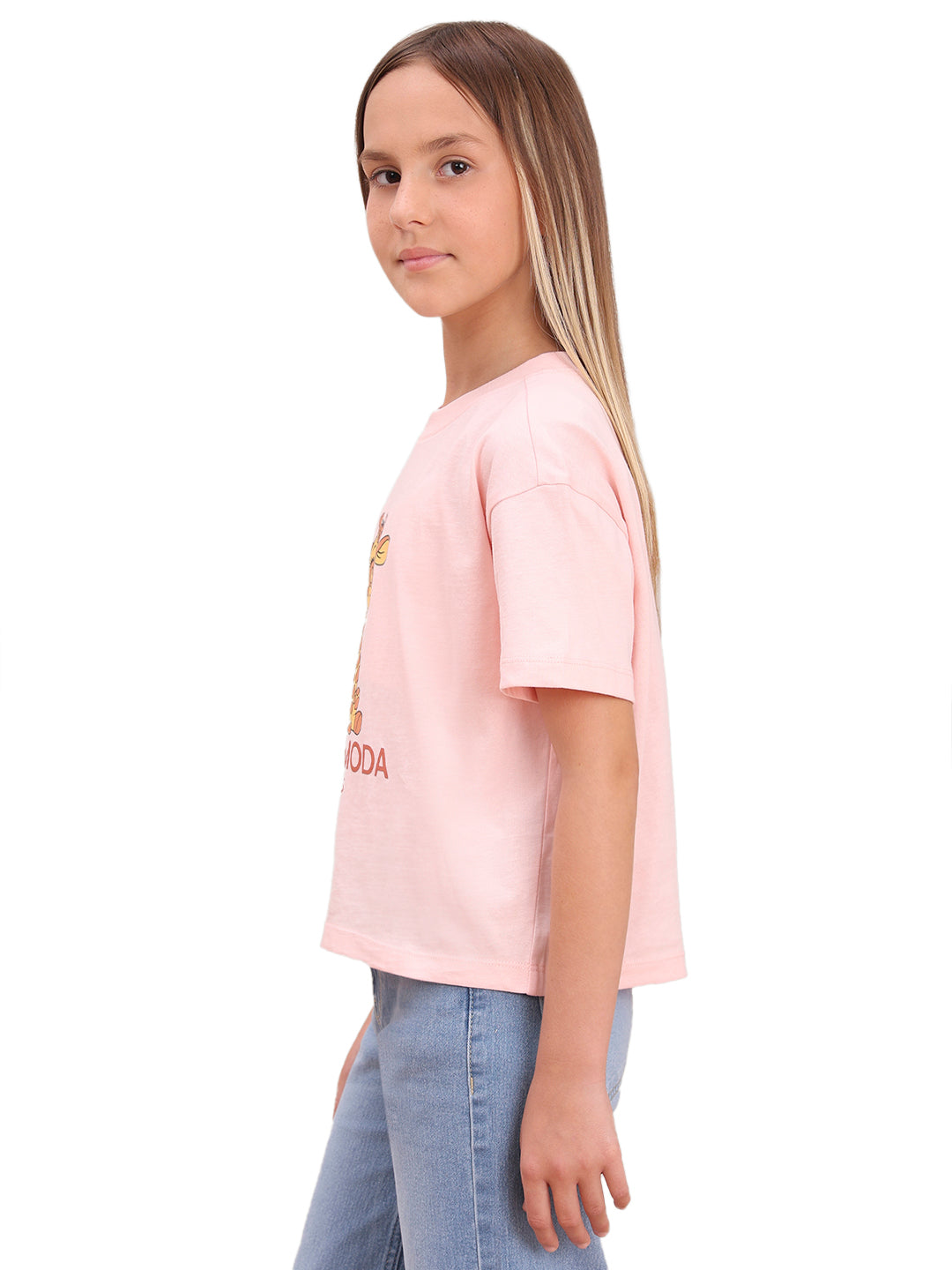 English Rose Giraffe Print Cotton T-Shirt for Girls