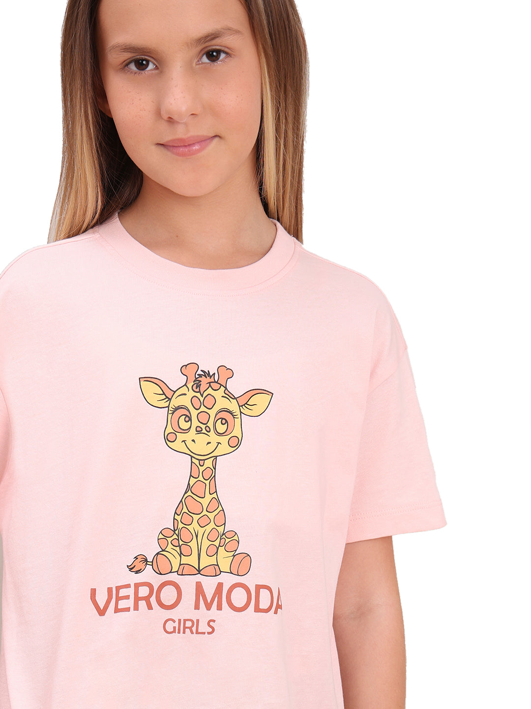English Rose Giraffe Print Cotton T-Shirt for Girls