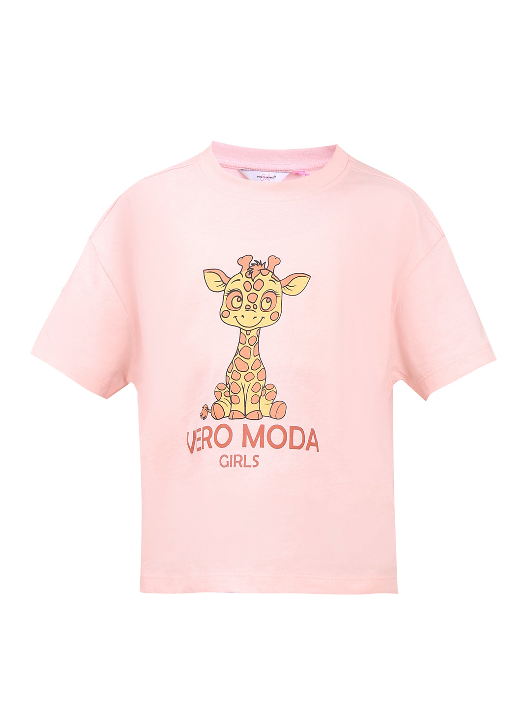 English Rose Giraffe Print Cotton T-Shirt for Girls