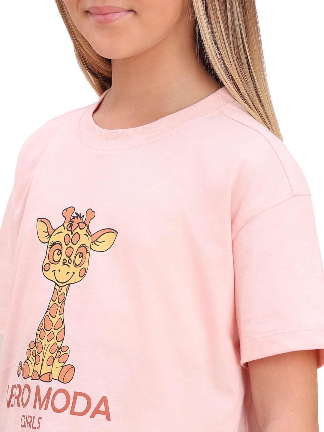 English Rose Giraffe Print Cotton T-Shirt for Girls