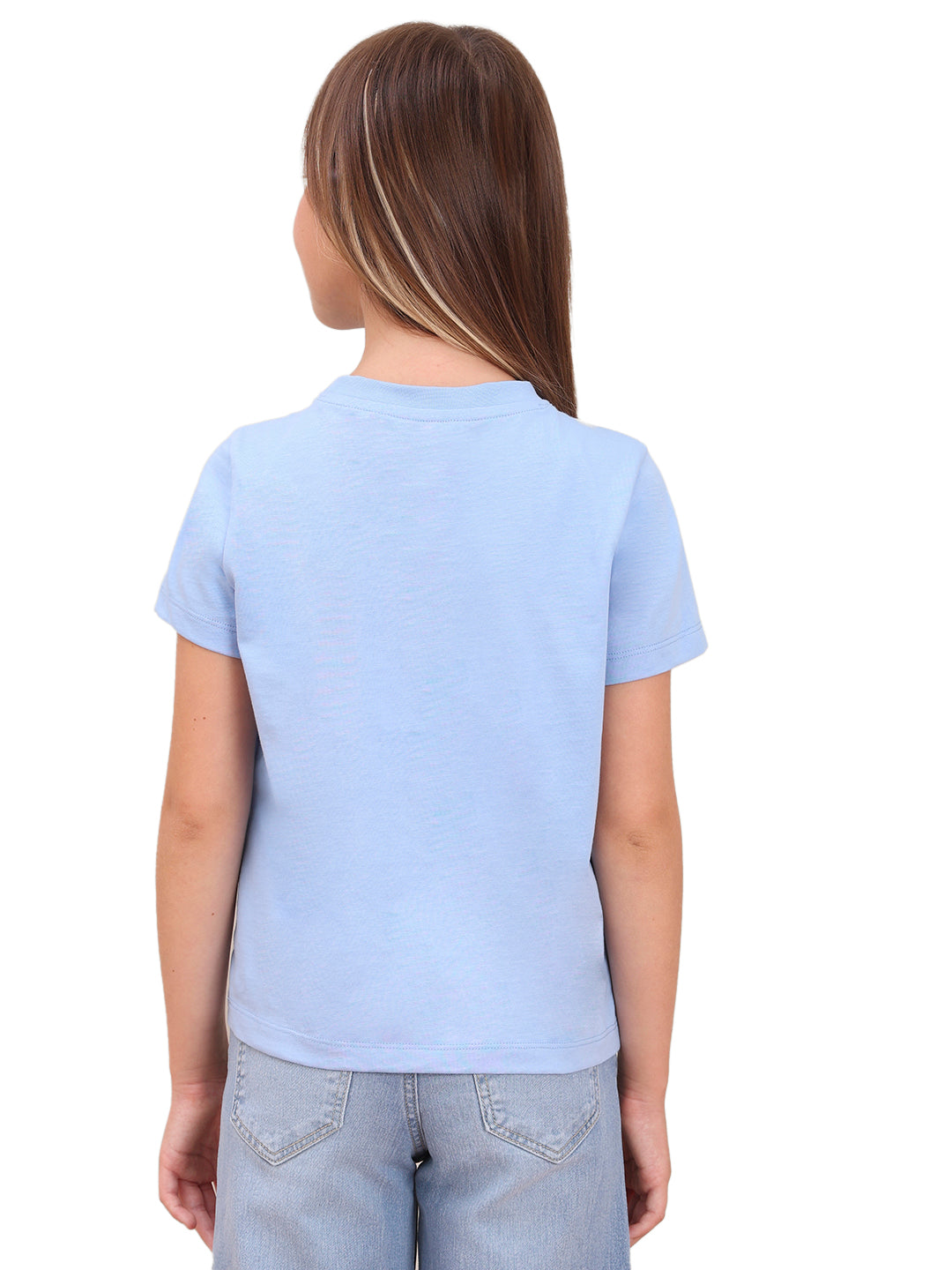 Open Air Artwork Print Cotton T-Shirt with Round Neck for Girls