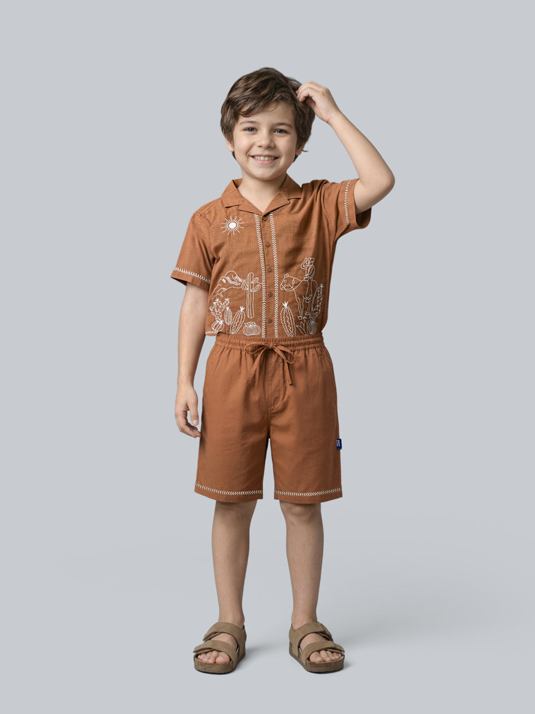 Boys Cotton Embroidered Shorts with Drawstring Waist