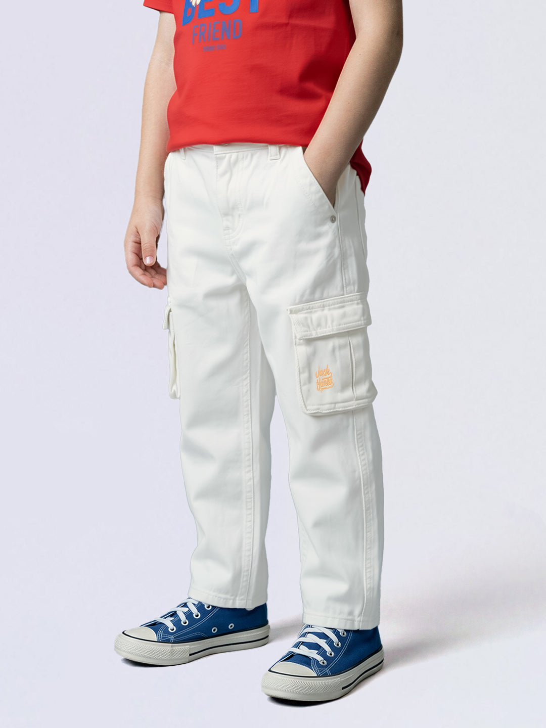 Boys White 6 Pocket Loose Fit Cotton Jeans