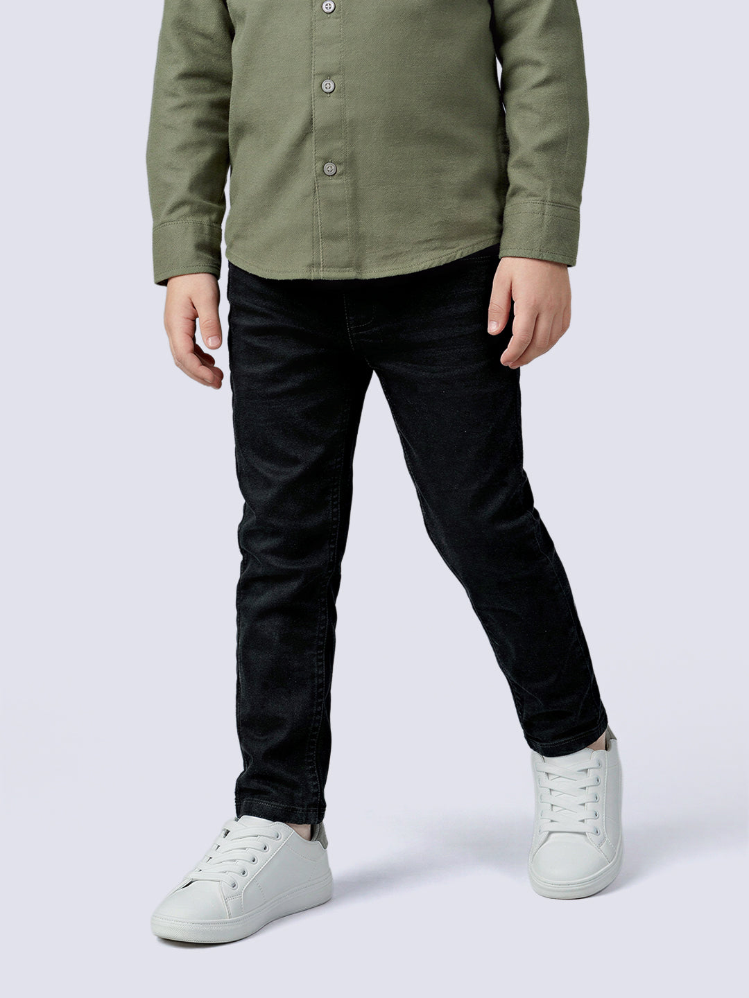 Boys Jet Black Regular Fit Casual Jeans