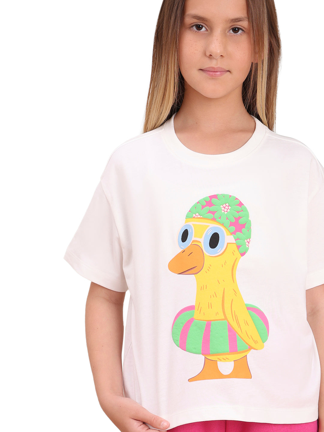 Cloud Dancer Oversized Character Print Cotton T-Shirt for Girls