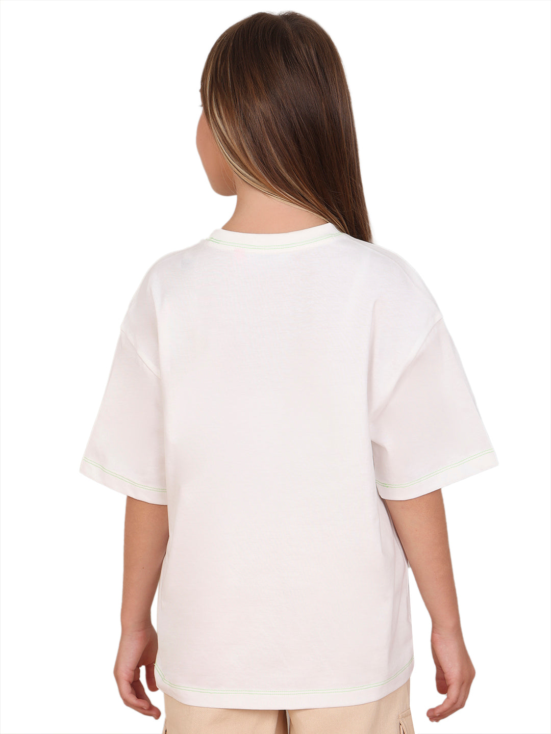 Cloud Dancer Printed Cotton T-Shirt with Round Neck for Girls