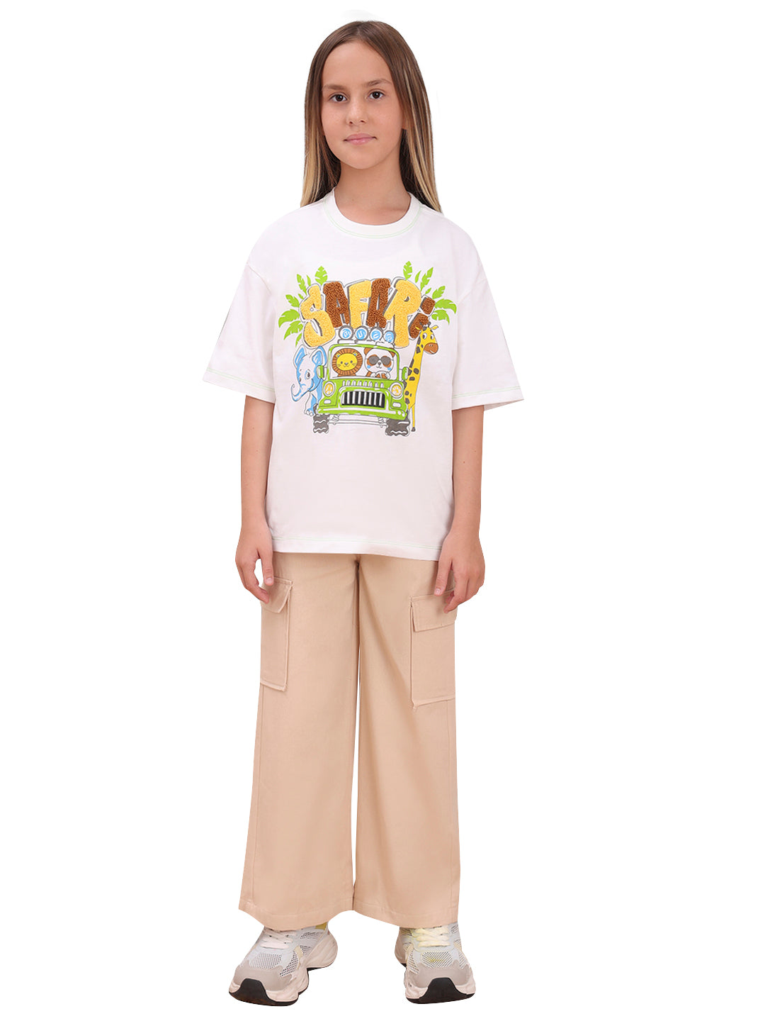 Cloud Dancer Printed Cotton T-Shirt with Round Neck for Girls