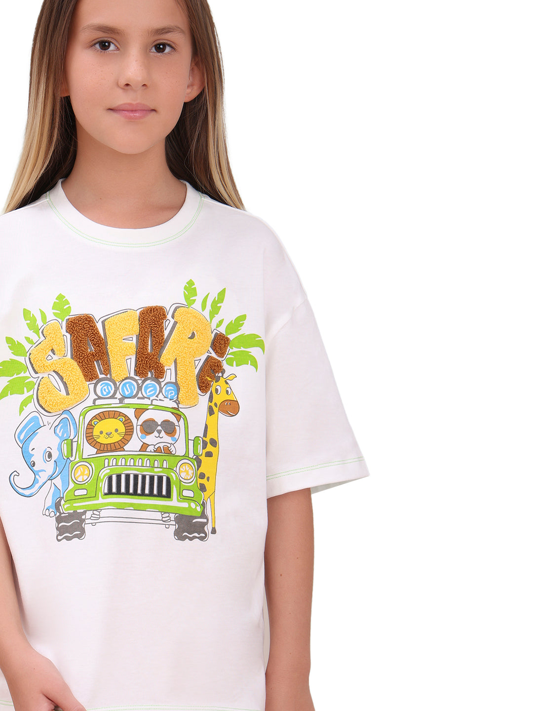 Cloud Dancer Printed Cotton T-Shirt with Round Neck for Girls