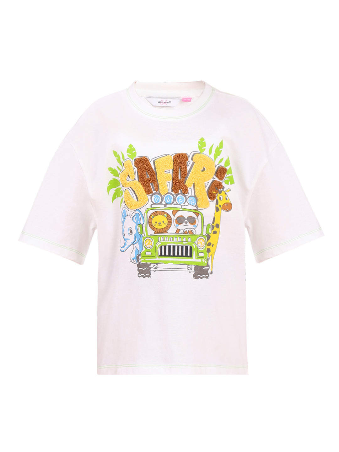 Cloud Dancer Printed Cotton T-Shirt with Round Neck for Girls
