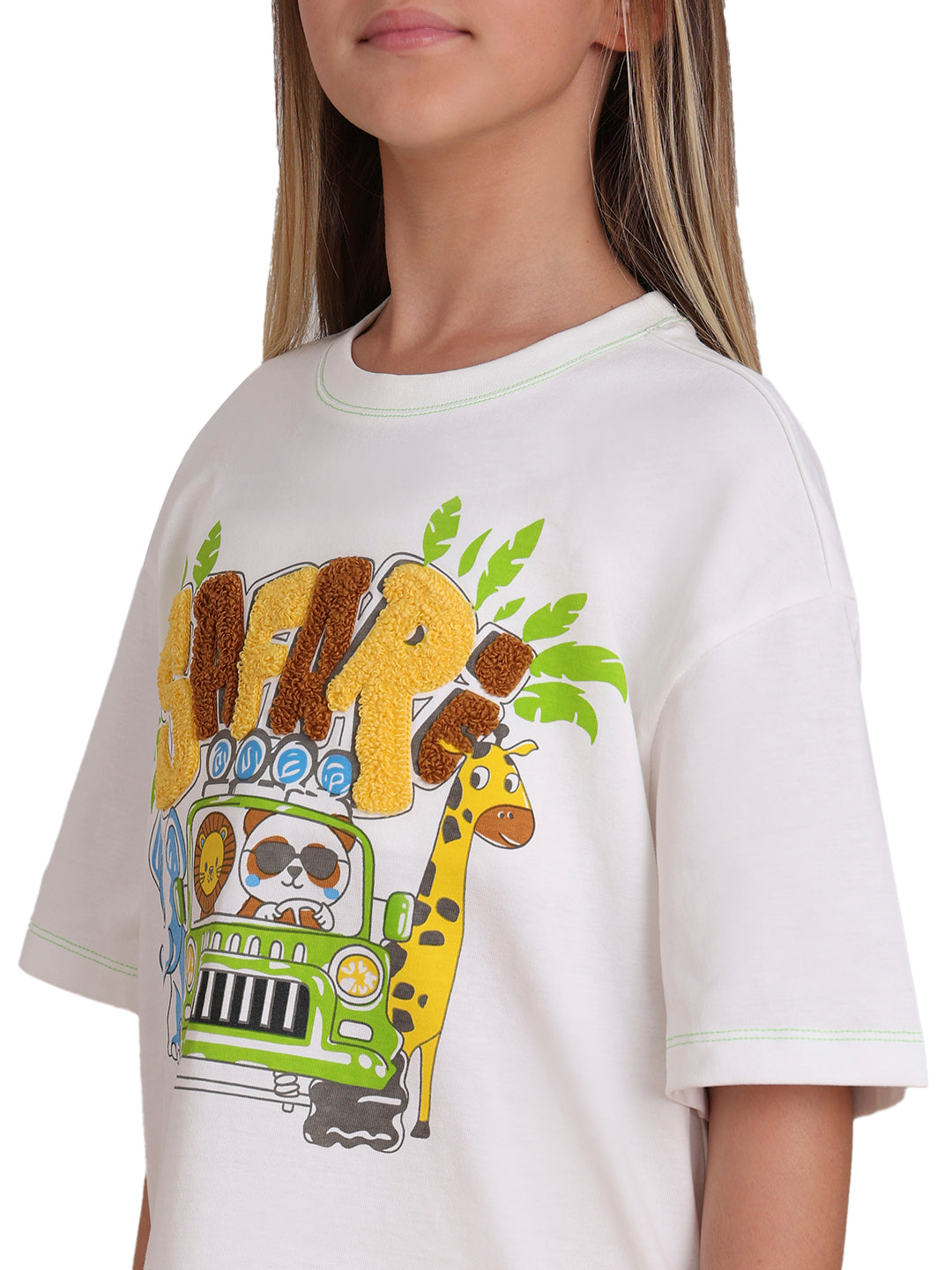 Cloud Dancer Printed Cotton T-Shirt with Round Neck for Girls