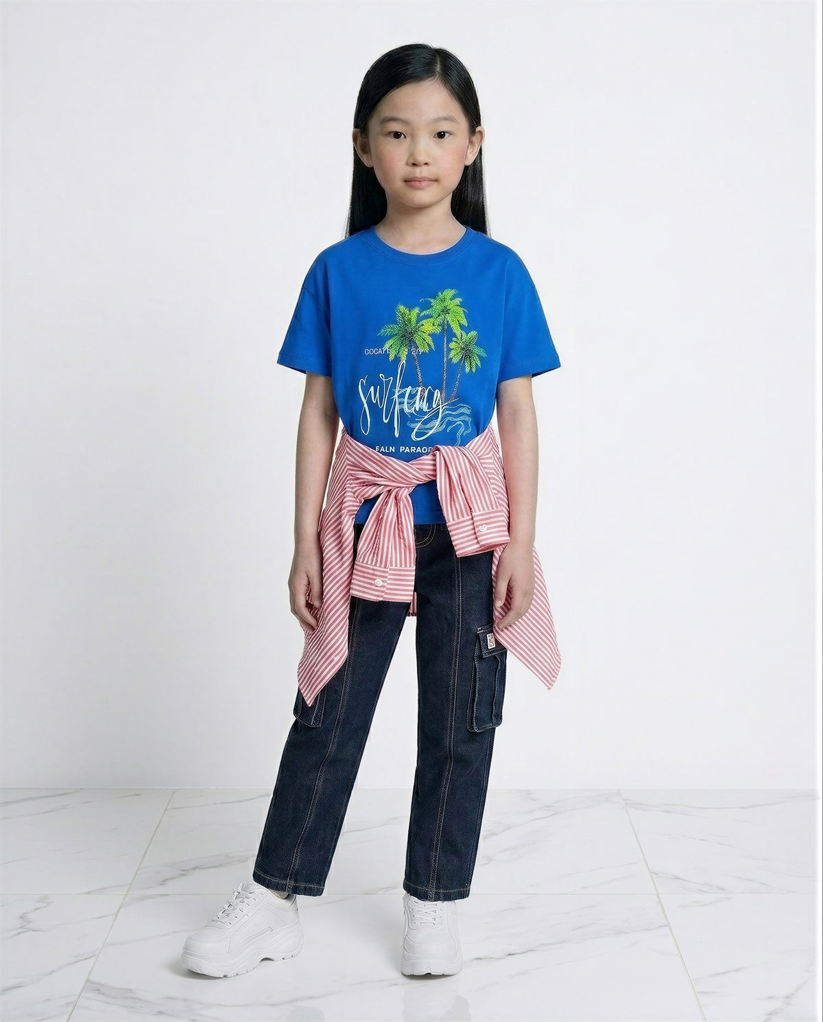 Girls Surf Minibox Blue Printed Regular Fit T-Shirt