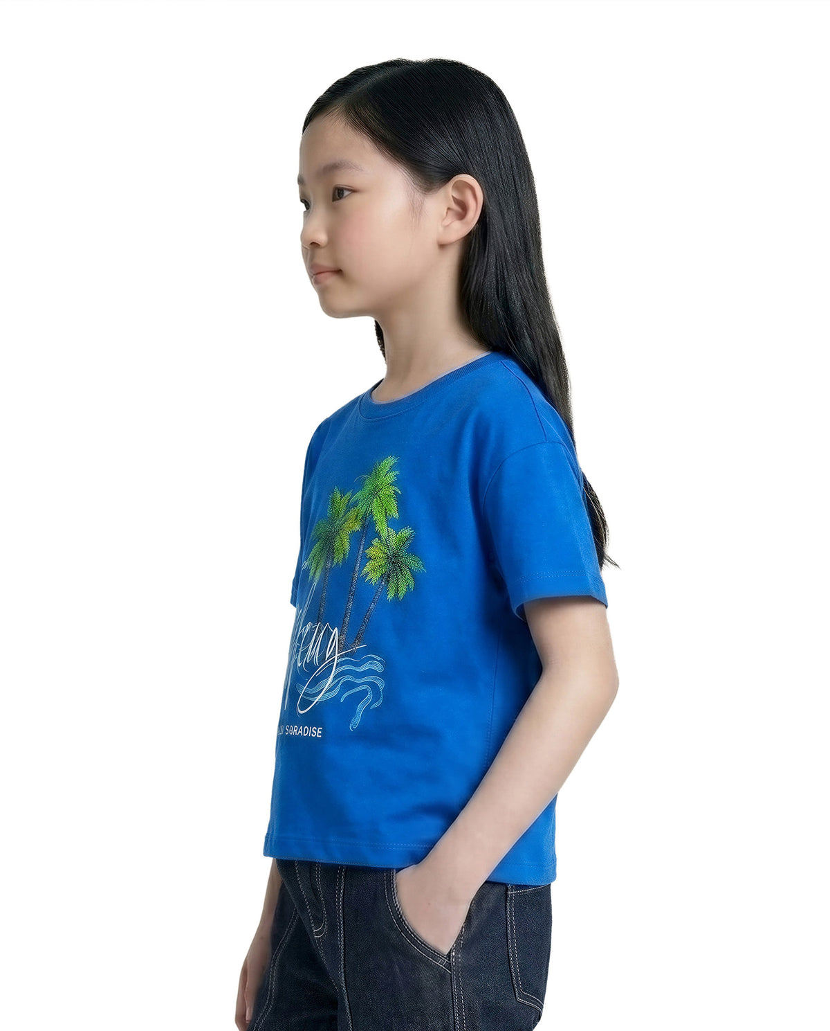 Girls Surf Minibox Blue Printed Regular Fit T-Shirt