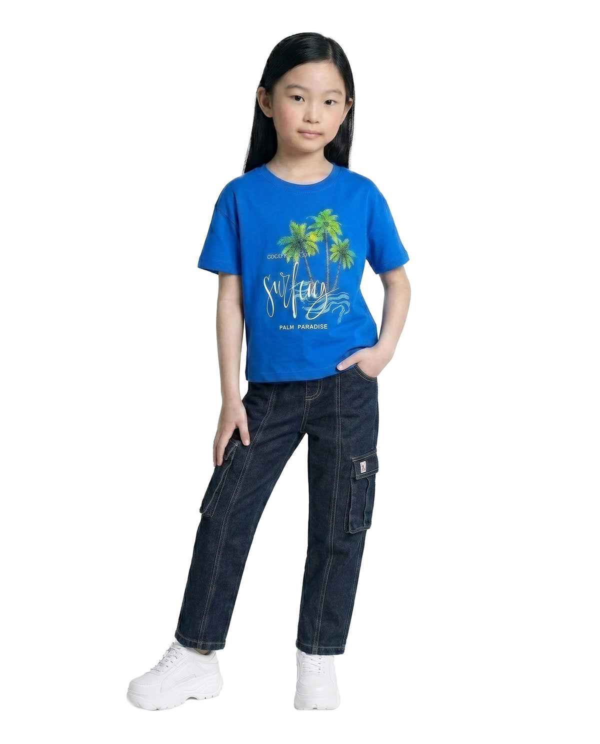 Girls Surf Minibox Blue Printed Regular Fit T-Shirt
