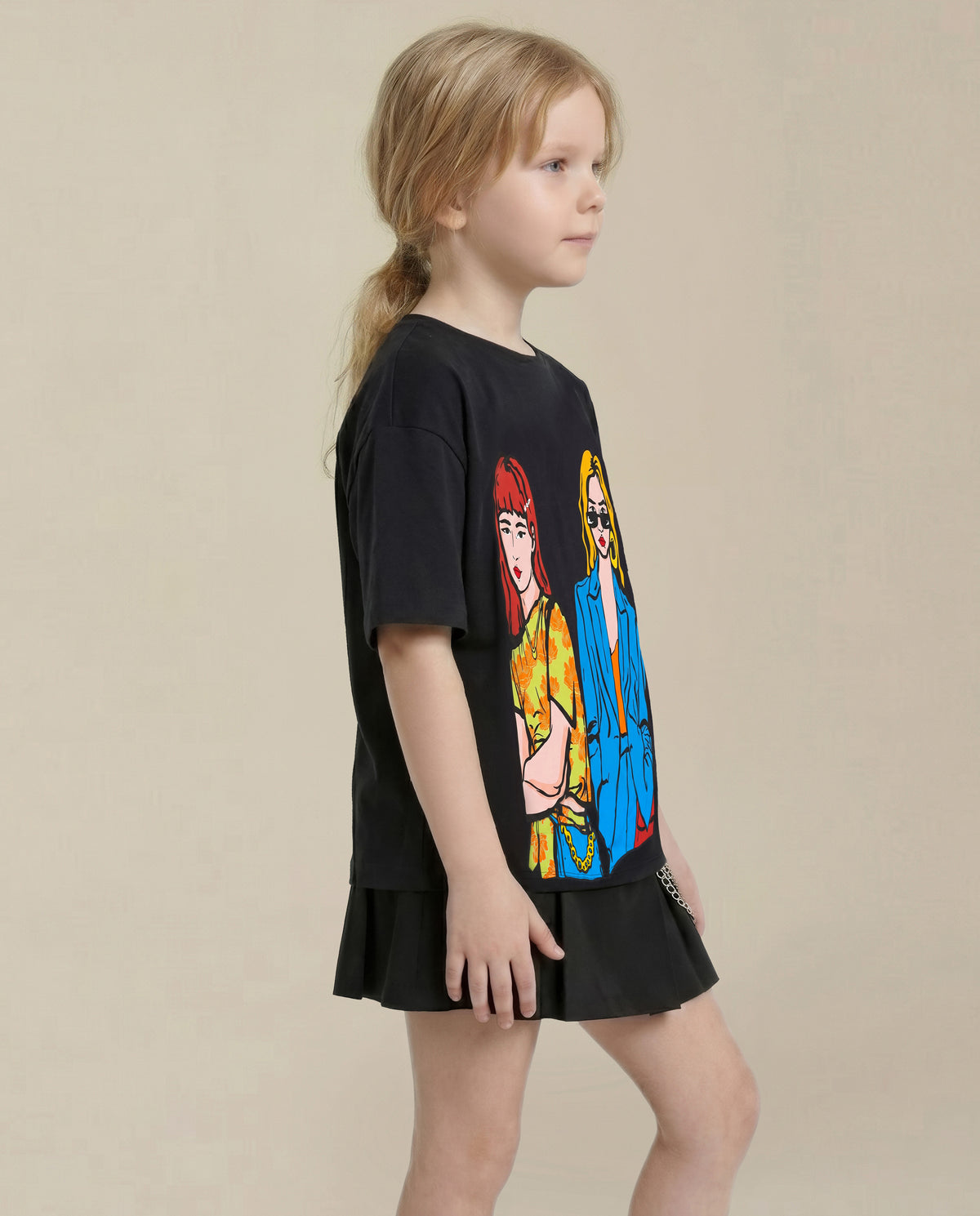 Girls Jet Black Roomy Fit Casual T-Shirt