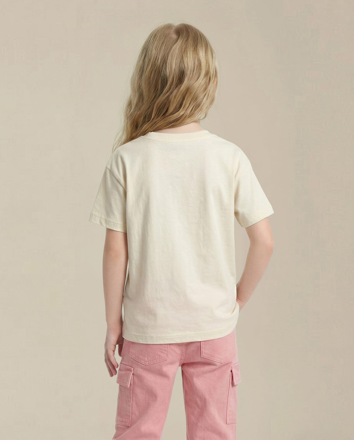 Girls Ecru Casual Short Sleeve T-Shirt
