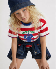 Girls Flame Scarlet Striped Regular-Fit Cotton T-Shirt